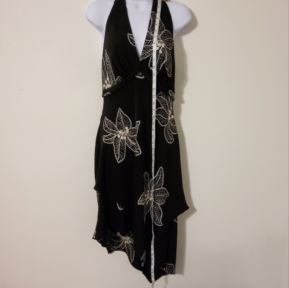 S.L FASHIONS BLACK FLORAL HALTER ASYMMETRICAL MIDI DRESS SIZE 10 - Picture 3 of 9